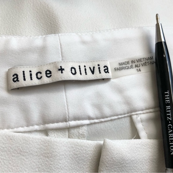 Alice + Olivia off white wide leg pants stretch high rise full length pockets - Picture 8 of 13